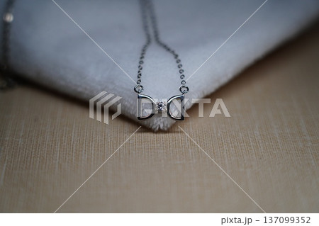 Elegant Silver Necklace with Bow and Gemstone Pendant Elegant Silver Necklace with Bow and Gemstone Pendant 137099352