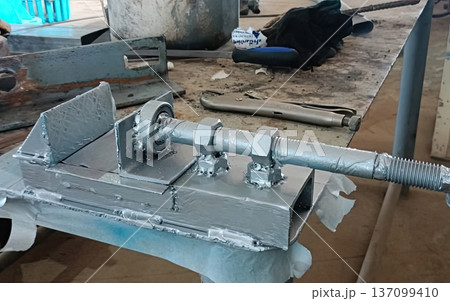 Homemade Metalworking Tool Custom Fabricated with Welded Steel Parts in Workshop 137099410