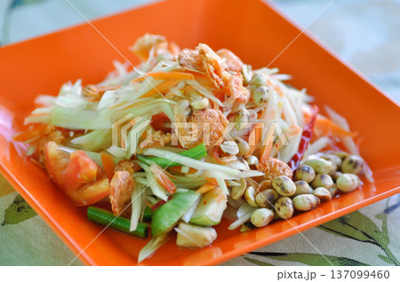 papaya salad or som tam , spicy salad or Thai food or Thai spicy salad papaya salad or som tam , spicy salad or Thai food or Thai spicy salad 137099460