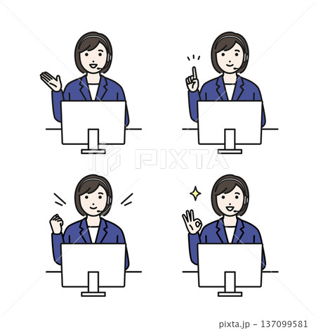 笑顔のオペレーター女性セット 137099581