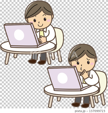 Male illustration set showing the success and challenges of working from home | Telework contrast business material Male illustration set showing the success and challenges of working from home | Telework contrast business material 137099723