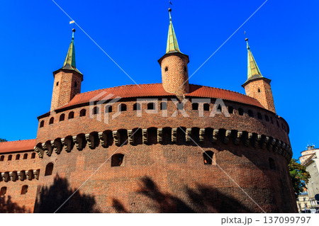Krakow barbican - medieval fortification at city walls, Poland Krakow barbican - medieval fortification at city walls, Poland 137099797