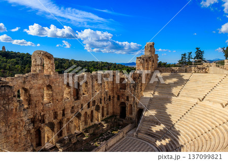 Odeon of Herodes Atticus is a stone Roman theatre structure located on the southwest slope of the Acropolis of Athens, Greece 137099821