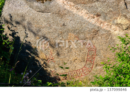 Rune stone in Sweden from the viking ages, about a thousand years old Rune stone in Sweden from the viking ages, about a thousand years old 137099846