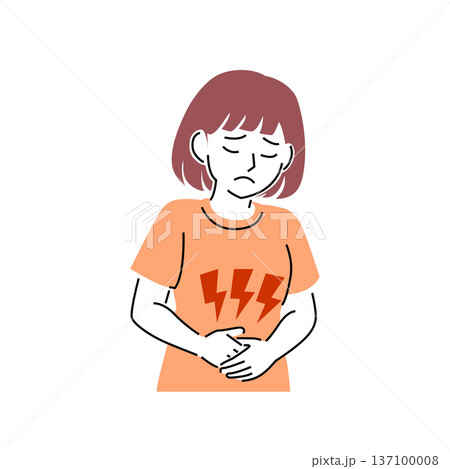 シンプルなタッチの腹痛に悩む女性 シンプルなタッチの腹痛に悩む女性 137100008