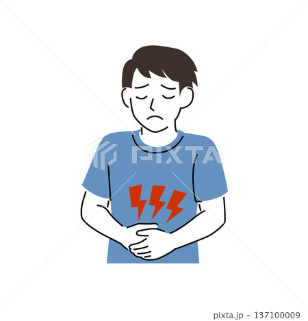 シンプルなタッチの腹痛に悩む男性 137100009