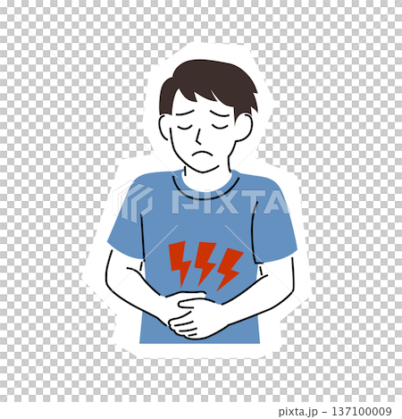 シンプルなタッチの腹痛に悩む男性 137100009