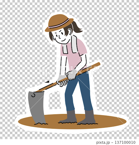 一位婦女用簡單的手法耕地 137100010