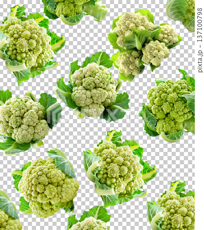 Multiple fresh green cauliflower heads isolated on white background, concept of healthy food and vegetables Multiple fresh green cauliflower heads isolated on white background, concept of healthy food and vegetables 137100798