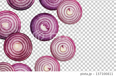 Halved red onions arranged in a seamless pattern, isolated on a white background, concept of fresh vegetable texture Halved red onions arranged in a seamless pattern, isolated on a white background, concept of fresh vegetable texture 137100811