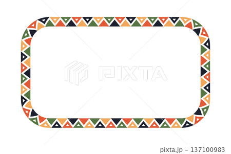Mexican pattern rectangle frame. African ethnic motif border. Aztec triangular ornament round frame. Mexican text frame. African ethnic ornament. Vector illustration isolated on white background 137100983