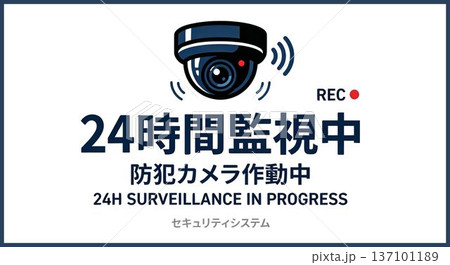 24時間監視中 防犯カメラ作動中 セキュリティ監視システム警告サイン 137101189