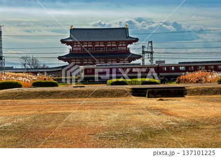冬の平城宮跡・朱雀門と近鉄電車 冬の平城宮跡・朱雀門と近鉄電車 137101225