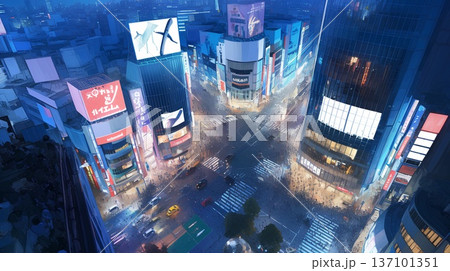 交差点から見た夜景 137101351