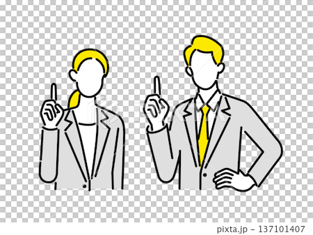 指差しをする男女のビジネスパーソンのイラスト 指差しをする男女のビジネスパーソンのイラスト 137101407
