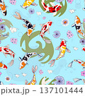 Japanese Koi Fish Pond Seamless Vector Pattern 137101444