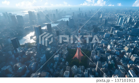 上空から俯瞰で見た街並み 137101913