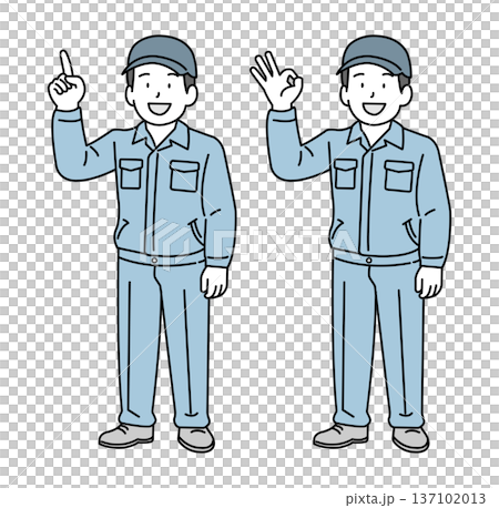 工人做出「OK」手勢並指向，全身 137102013