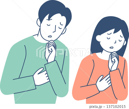 悩む若い女性と若い男性の上半身 悩む若い女性と若い男性の上半身 137102015