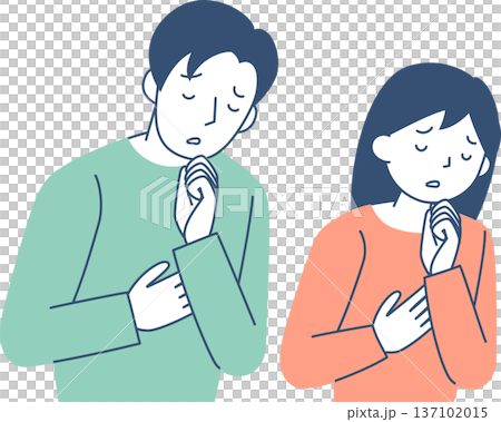 悩む若い女性と若い男性の上半身 悩む若い女性と若い男性の上半身 137102015