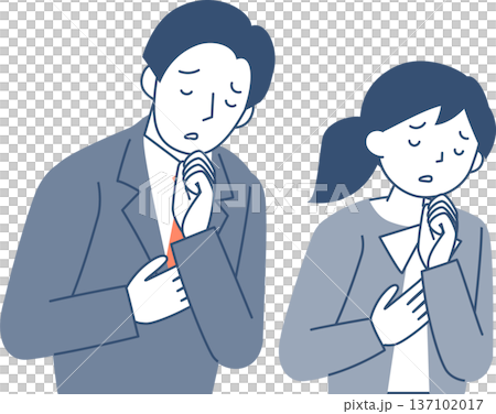 悩む若い女性と若い男性の上半身 137102017