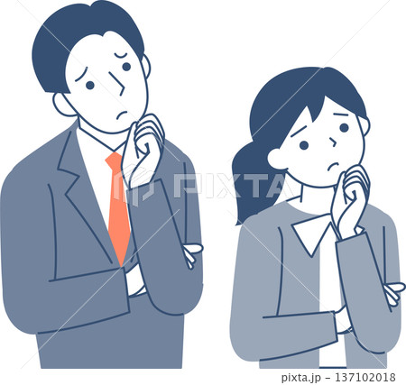 悩む若い女性と若い男性の上半身 137102018