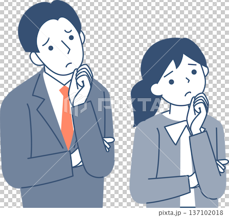 悩む若い女性と若い男性の上半身 137102018