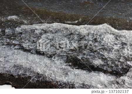 Ice formed on Lake Yamanakako in the winter, in yamanashi Japan Ice formed on Lake Yamanakako in the winter, in yamanashi Japan 137102137