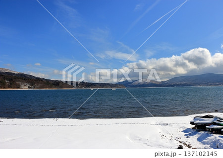 Ice formed on Lake Yamanakako in the winter, in yamanashi Japan Ice formed on Lake Yamanakako in the winter, in yamanashi Japan 137102145