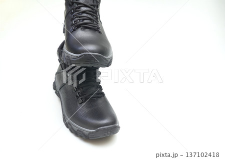 Winter men shoes.Black leather warm boots with laces for walk Winter men shoes.Black leather warm boots with laces for walk 137102418