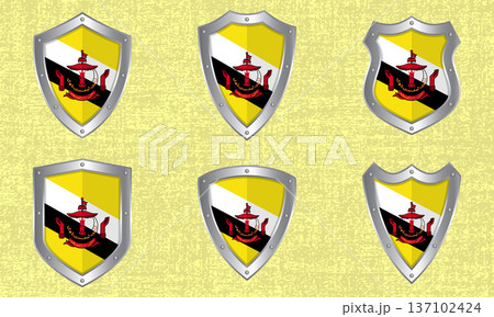 Set of metal shields with the Brunei flag Set of metal shields with the Brunei flag 137102424