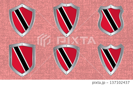 Set of metal shields with the Trinidad and Tobago flag 137102437