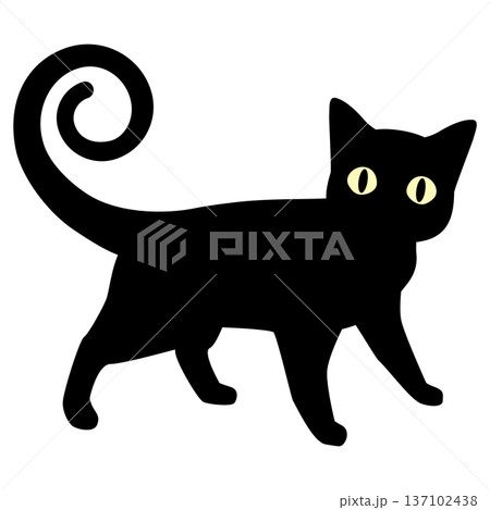 しっぽぐるぐるのかわいい黒猫の全身ベクターイラスト 137102438