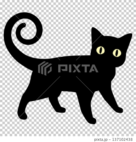 しっぽぐるぐるのかわいい黒猫の全身ベクターイラスト 137102438