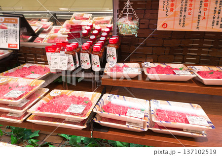 2月・お肉屋さんでお買い物する 137102519