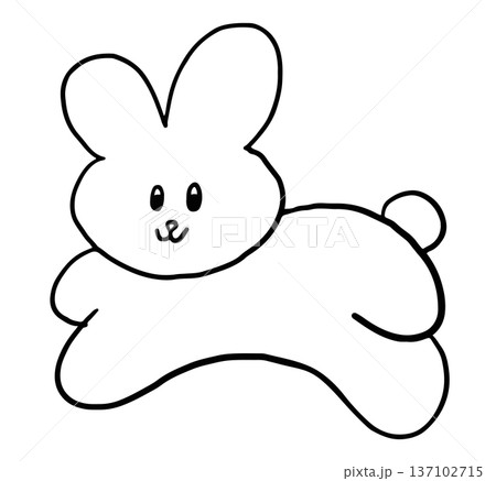 Hand drawn outline of bunny doll jumping for colouring book, art, cartoon characters, comic, mascot, patch, rabbit drawing, animal, pet shop, vet, sticker, zoo, souvenir shop, pin, brooch, easter, toy 137102715