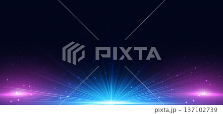 Futuristic neon light burst with glowing rays abstract technology background blue purple gradient. 137102739