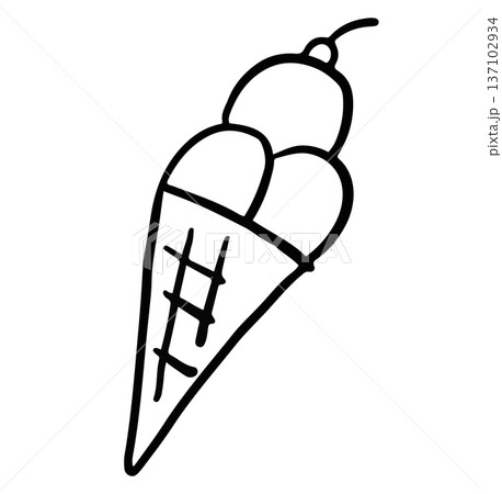 Hand drawn ice cream cone with cherry outline for colouring book, sweet dessert, cafe, restaurant, menu, recipe, sticker, department store, supermarket, market, office snack, lunch break, sugar, diet Hand drawn ice cream cone with cherry outline for colouring book, sweet dessert, cafe, restaurant, menu, recipe, sticker, department store, supermarket, market, office snack, lunch break, sugar, diet 137102934