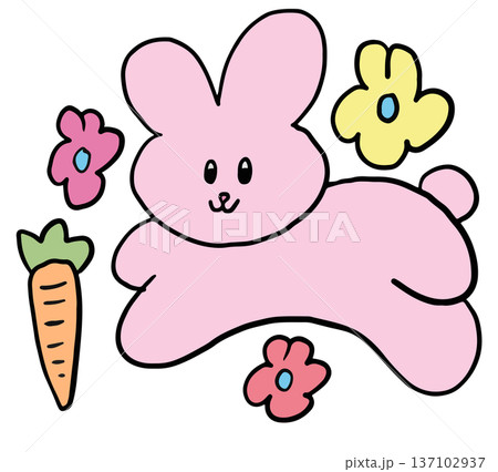 Hand drawn illustrations of bunny doll, flowers, carrot for cartoon characters, comic, mascot, cute patch, rabbit drawing, animal, pet shop, vet, sticker, zoo, souvenir shop, pin, brooch, easter, toy Hand drawn illustrations of bunny doll, flowers, carrot for cartoon characters, comic, mascot, cute patch, rabbit drawing, animal, pet shop, vet, sticker, zoo, souvenir shop, pin, brooch, easter, toy 137102937