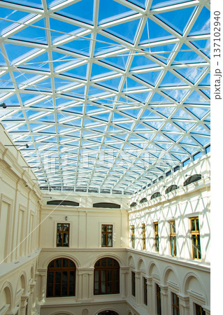 Modern and conteporary arcitectural fiction. Abstract architecture fragment. High quality photo Modern and conteporary arcitectural fiction. Abstract architecture fragment. High quality photo 137102940