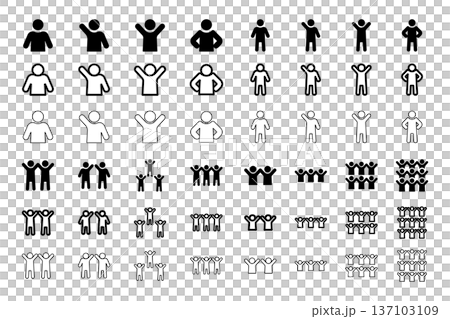 Icon set of people poses and number of people 137103109