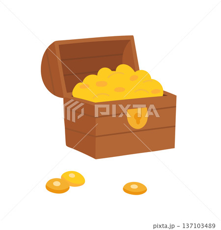 Open treasure chest filled with gold coins, pirate fantasy illustration ideal for finance blogs, adventure themes, game assets and wealth concept visuals Open treasure chest filled with gold coins, pirate fantasy illustration ideal for finance blogs, adventure themes, game assets and wealth concept visuals 137103489