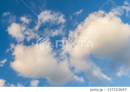 冬の夕方の青空と輝くふわふわの白い雲25 137103647
