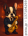 ジャズバーで演奏するフレンチブルドッグ（AIイラスト） 137104269