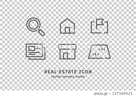 A minimalist design real estate line vector icon set useful for property information, house, land, and store rental and purchase A minimalist design real estate line vector icon set useful for property information, house, land, and store rental and purchase 137104321