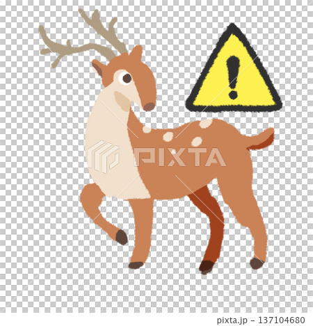 Traffic safety illustration: Caution sign and deer. Cute animal danger warning. 137104680