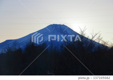 View of Mt. Fuji from the Marriott Hotel at Lake Yamanakako in Yamanashi prefecture of Japan in the evening 137105082