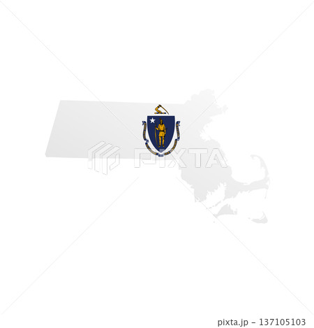Massachusetts flag map poster. US state pride wall decor artwork. Patriotic printable digital art. Detailed vector illustration 137105103