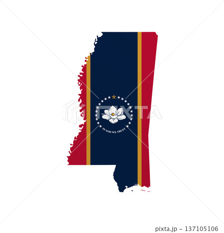 Mississippi flag map poster. US state pride wall decor artwork. Patriotic printable digital art. Detailed vector illustration 137105106