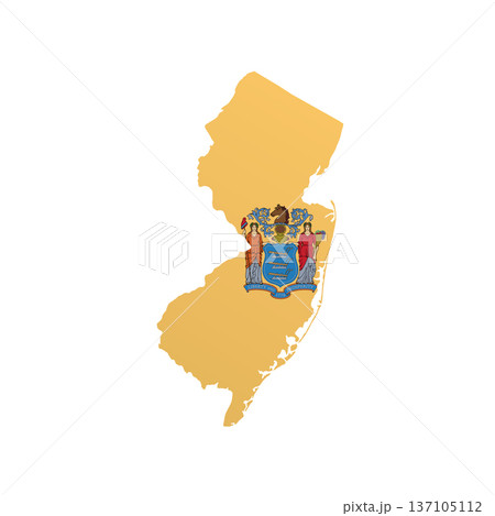 New Jersey flag map poster. US state pride wall decor artwork. Patriotic printable digital art. Detailed vector illustration New Jersey flag map poster. US state pride wall decor artwork. Patriotic printable digital art. Detailed vector illustration 137105112